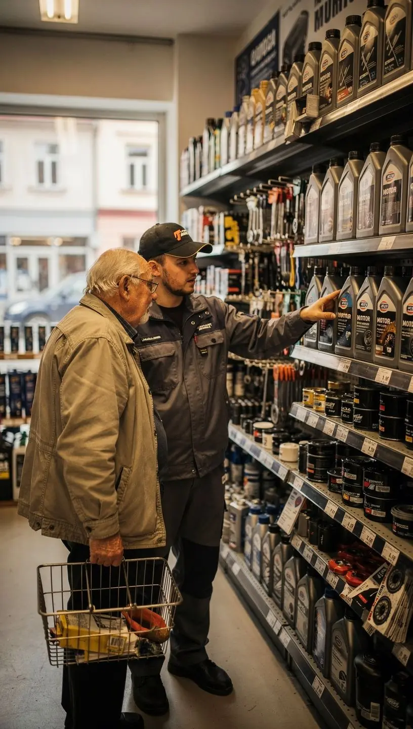 Mechanik vysvetľuje zákazníkovi priebeh údržby vozidla a dostupné servisné balíčky.
